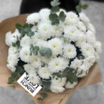 WHITE CHRYSANTHEMUMS WITH EUCALYPTUS