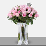 PINK EUCAROSES IN VASE – MEDIUM
