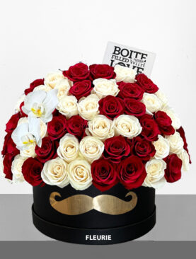 PAPA BOX RED & WHITE ROSES DOME