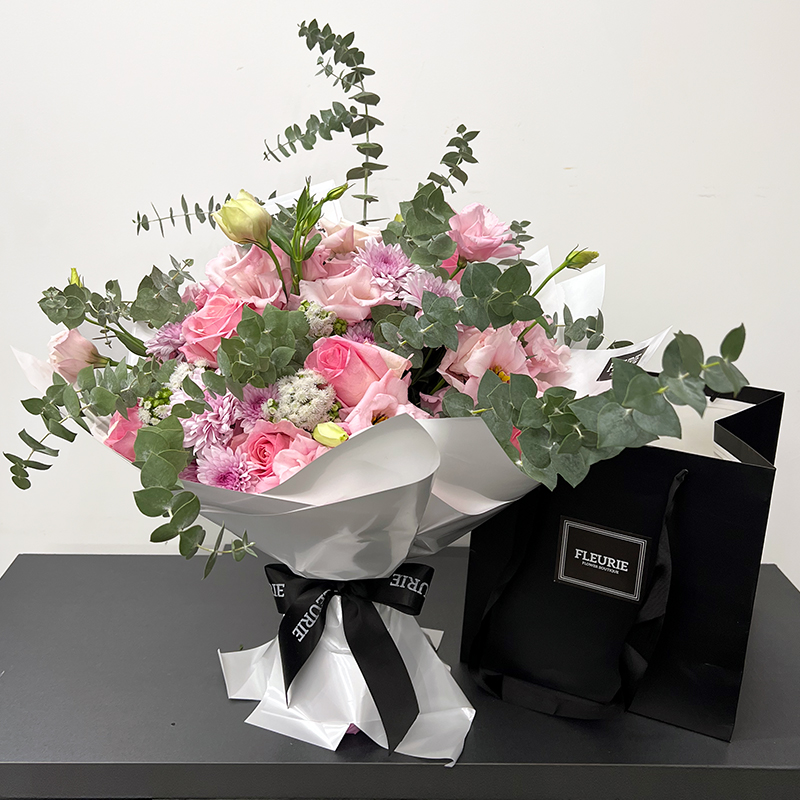 Mixed Flowers Pink Bouquet in bag