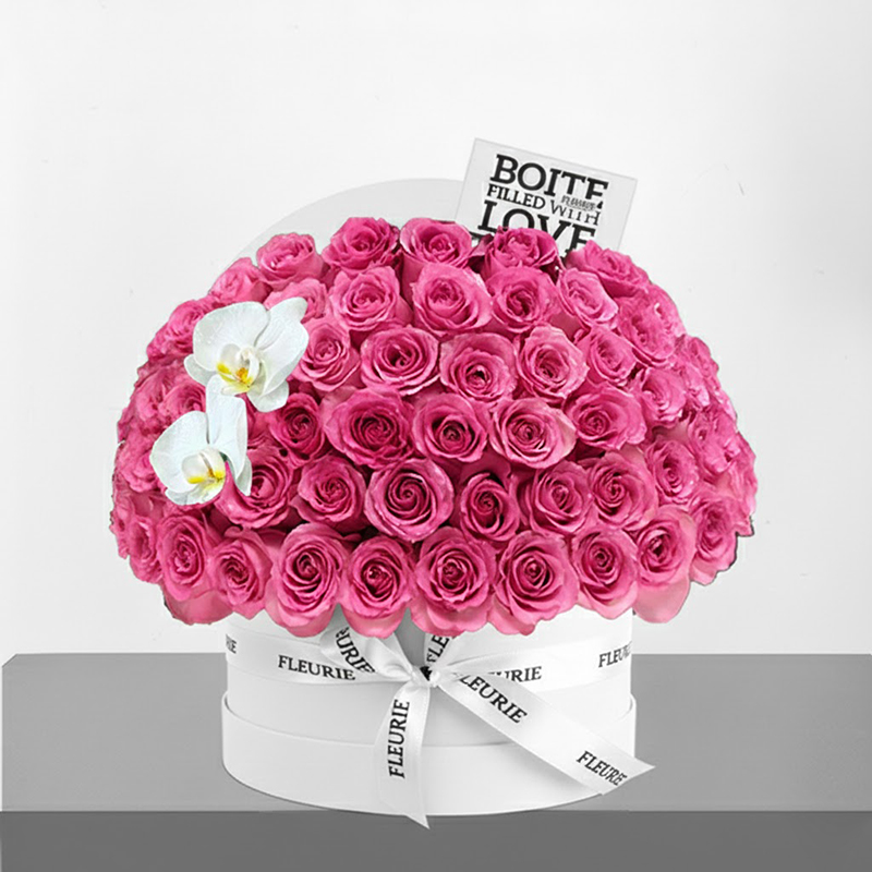 HALF DOME ROUND BOX MEDIUM - pink roses
