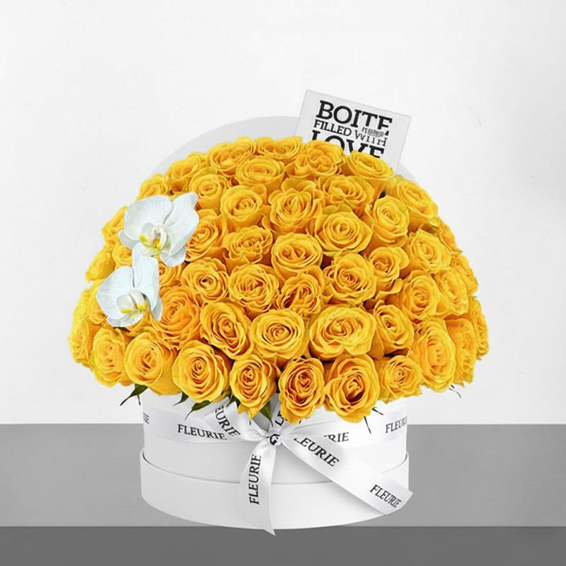 HALF DOME ROUND BOX MEDIUM - yellow roses