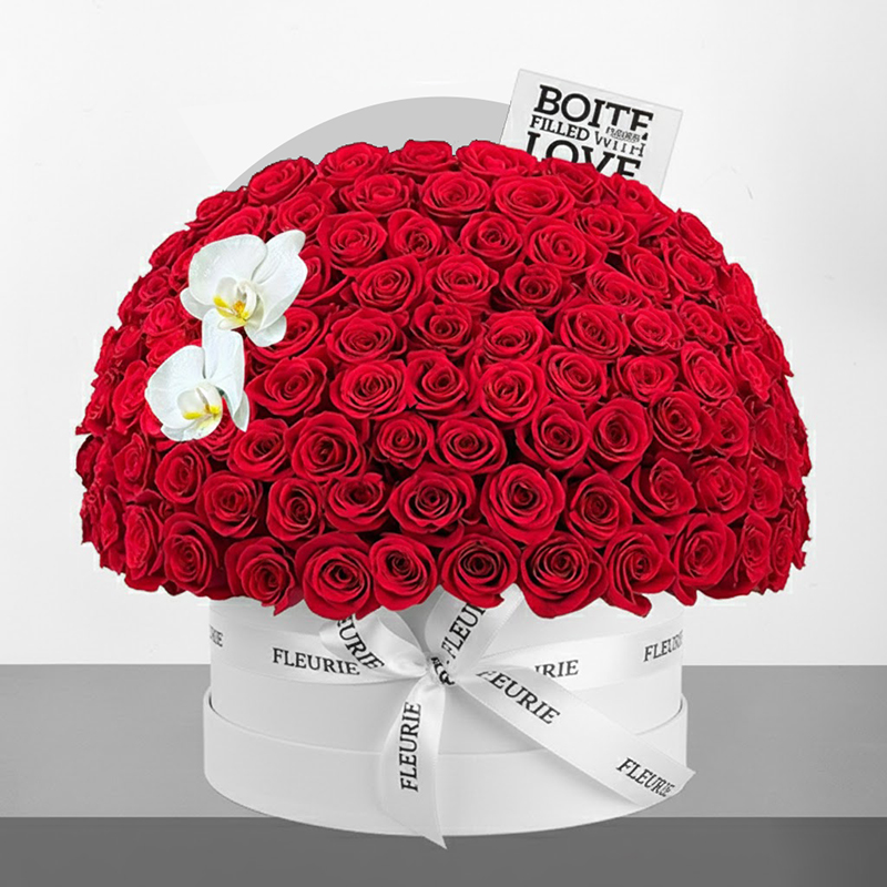 HALF DOME ROUND BOX LARGE - red roses