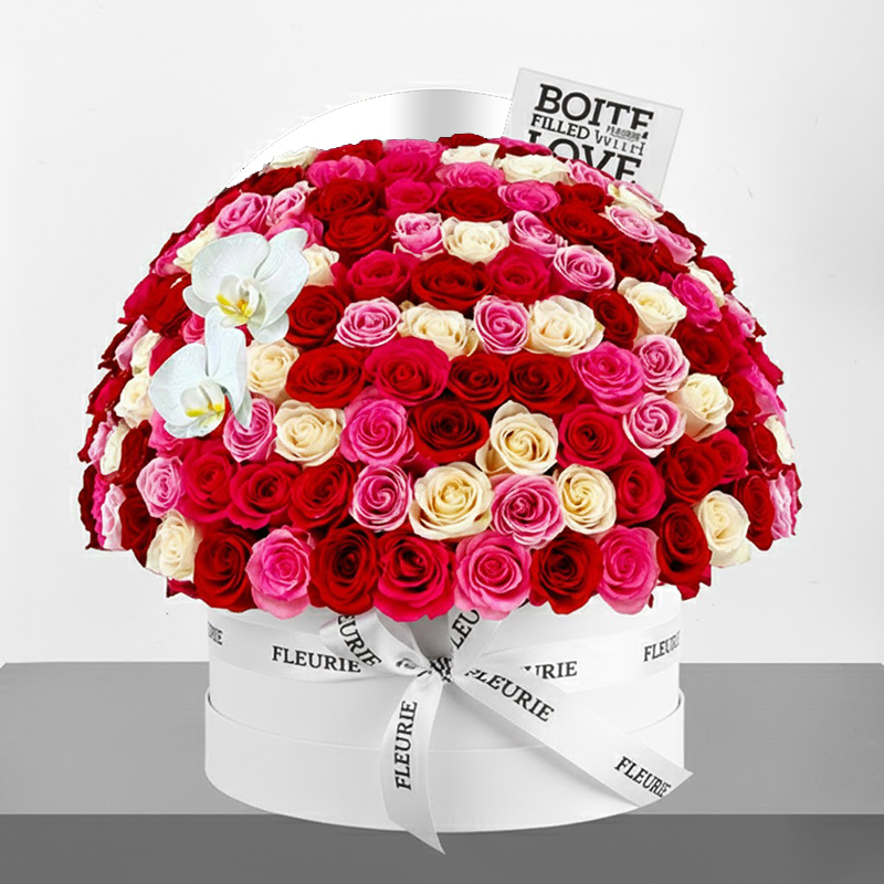 RED WHITE & PINK HALF DOME ROSES