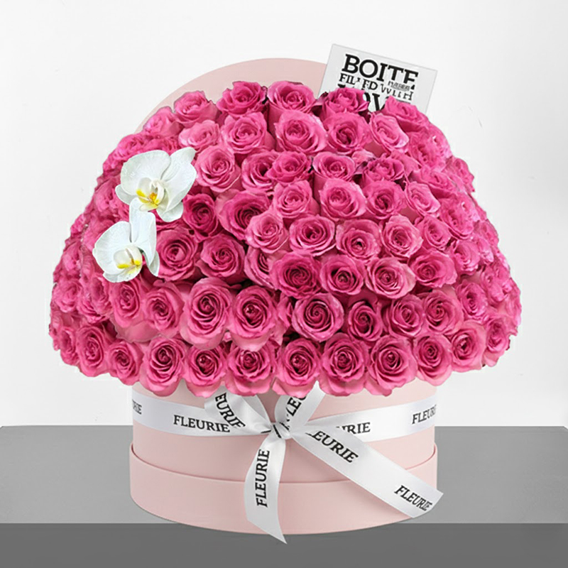 HALF DOME ROUND BOX LARGE - pink roses