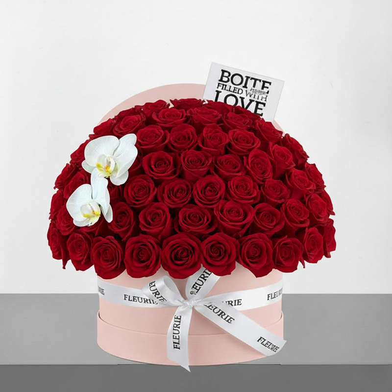 HALF DOME ROUND BOX MEDIUM - red roses