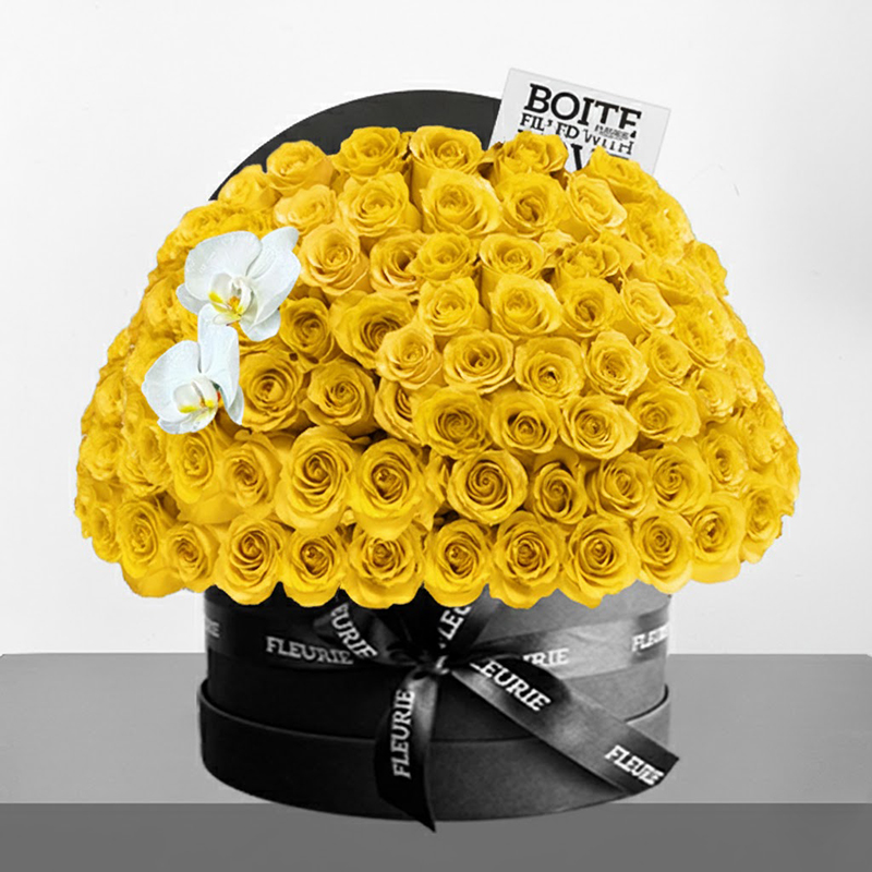 HALF DOME ROUND BOX LARGE - yellow roses