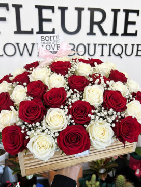 SLIM WOOD BOX - PINK & WHITE ROSES