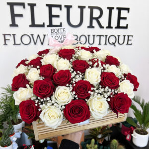 SLIM WOOD BOX - PINK & WHITE ROSES