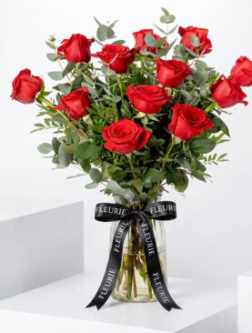 RED EUCAROSES IN VASE - SMALL