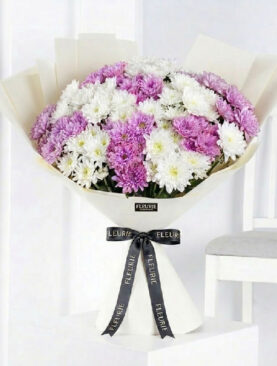 WHITE & LIGHT PURPLE CHRYSANTHEMUMS BOUQUET