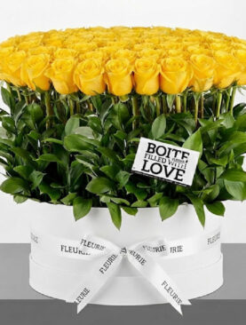 STANDING ROUND BOX LARGE - yellow roses
