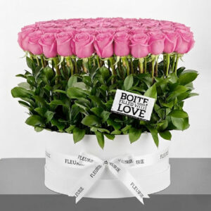 STANDING ROUND BOX LARGE - pink ROSES