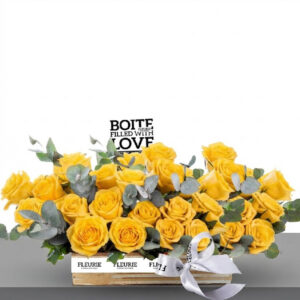 WOOD BOX yellow roses - MEDIUM