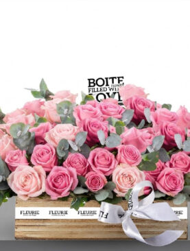WOOD BOX PINK ROSES - LARGE