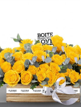 WOOD BOX YELLOW ROSES - LARGE