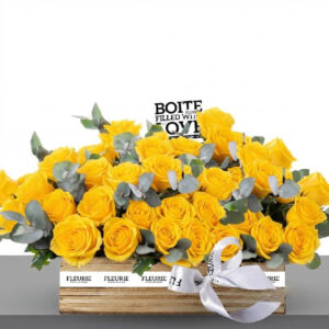 WOOD BOX YELLOW ROSES - LARGE
