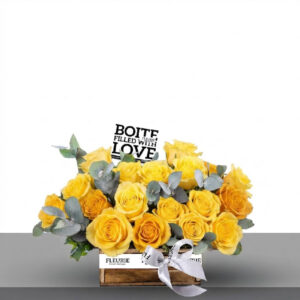 WOOD BOX yellow roses - small